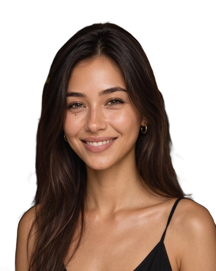 Elle smiling in warm lamplight
